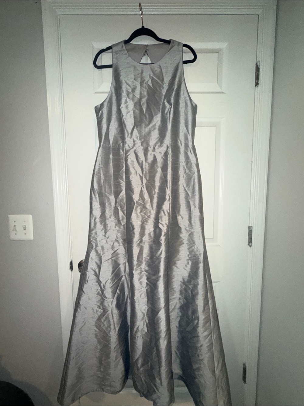 ALFRED SUNG Silver Sleeveless A-Line Prom Gown